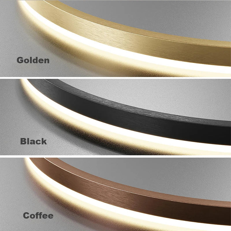 Lustre LED Minimaliste Moderne – Anneaux Dorés et Noirs pour Salon LUXORIA