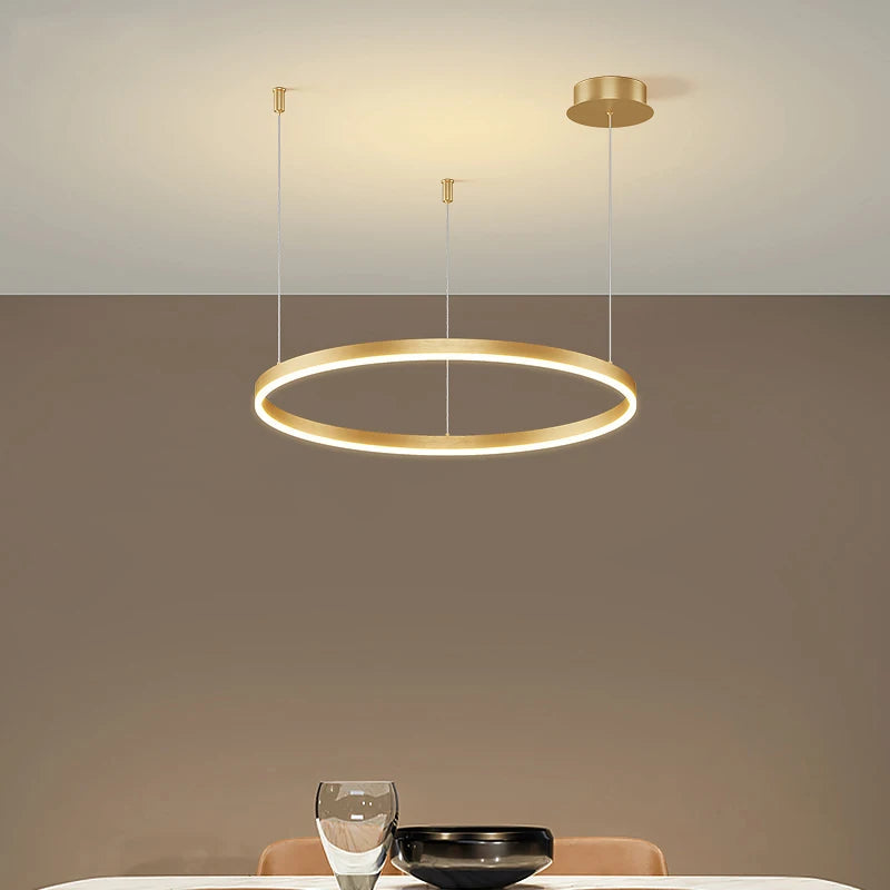 Minimalist Modern Led Chandelier Home Lighting Brushed Rings Ceiling Mounted Chandelier Lighting Hanging Lamp Gold&Black Frame LUXORIA