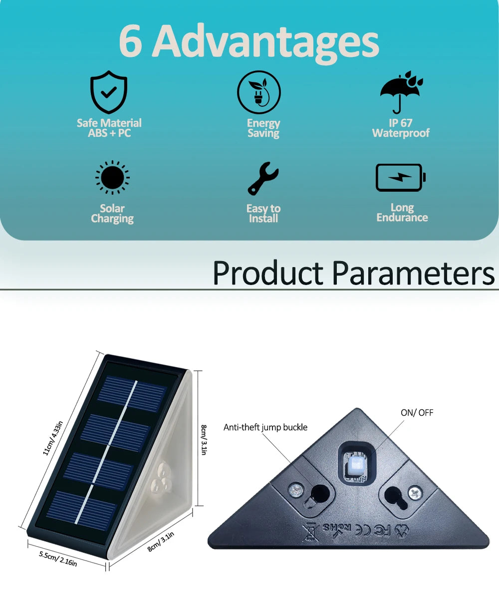 Outdoor Solar Step Lights, Warm White & RGB, IP67 Waterproof, Auto On, for Patio, Yard, Driveway, Porch Decoration LUXORIA