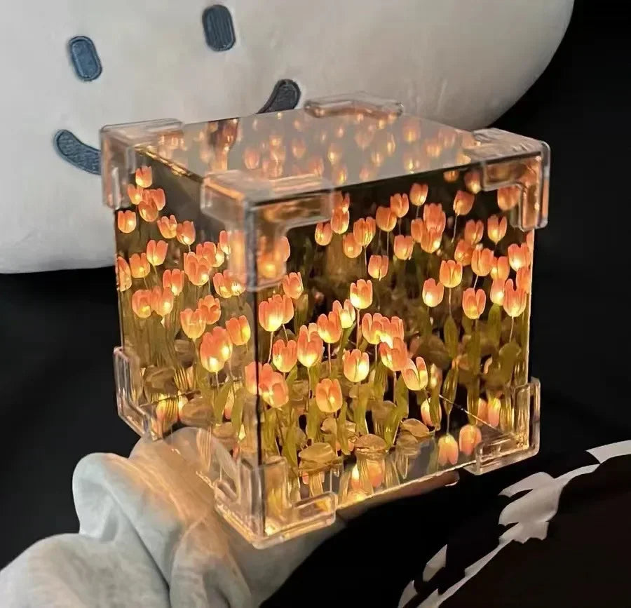 Creative Diy Tulip Flower Sea Cube Three-Dimensional Small Night Lamp Material Package for Girlfriend Couple Girlfriends LUXORIA