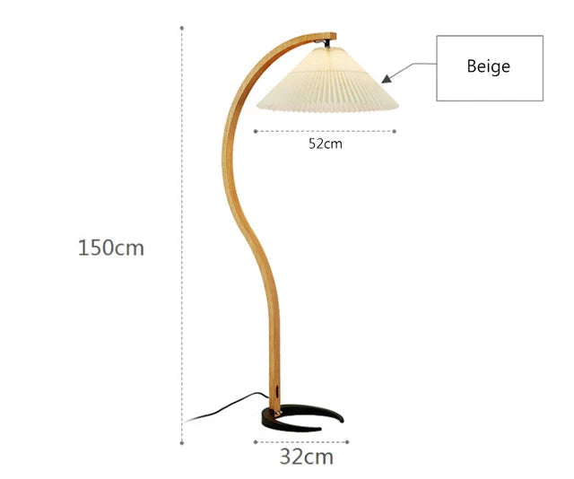 Japanese Curve floor lamp LED Soild Wood stading Lamp pleated lampshade Living Room Bedroom Study Decor sofa side reading Light LUXORIA