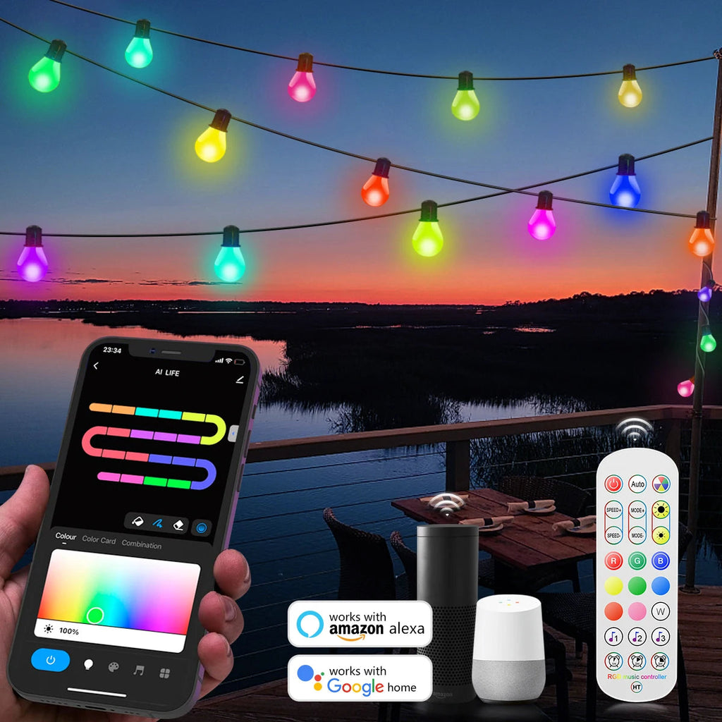 Tuya Smart WIFI G40 LED Bulb String Light USB 15M 25 Blubs Fairy Lights Christmas Bedroom Outdoor Garden Decor Festoon Garland LUXORIA