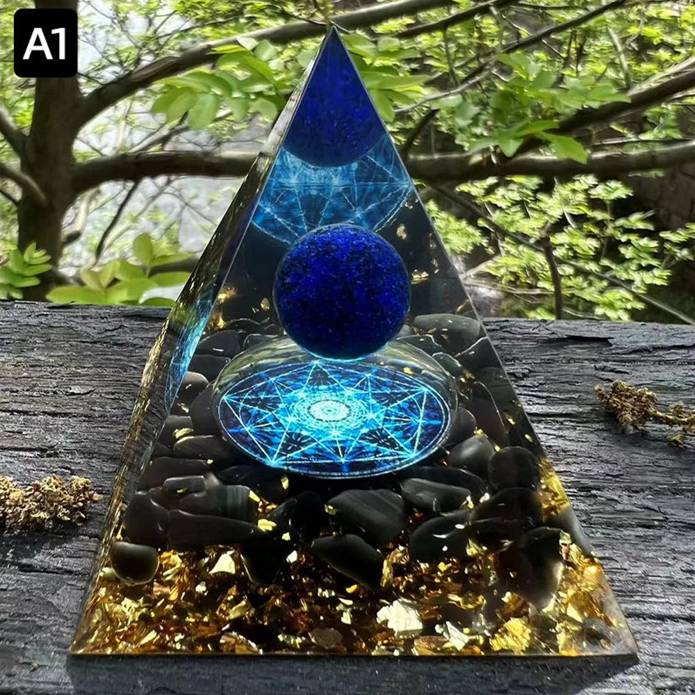 6cm Energy Pyramid Orgonite Reiki Natural Amethyst Ball Healing Crystal Chakra Tool Ornaments Resin Stones Home Decoration Gifts LUXORIA