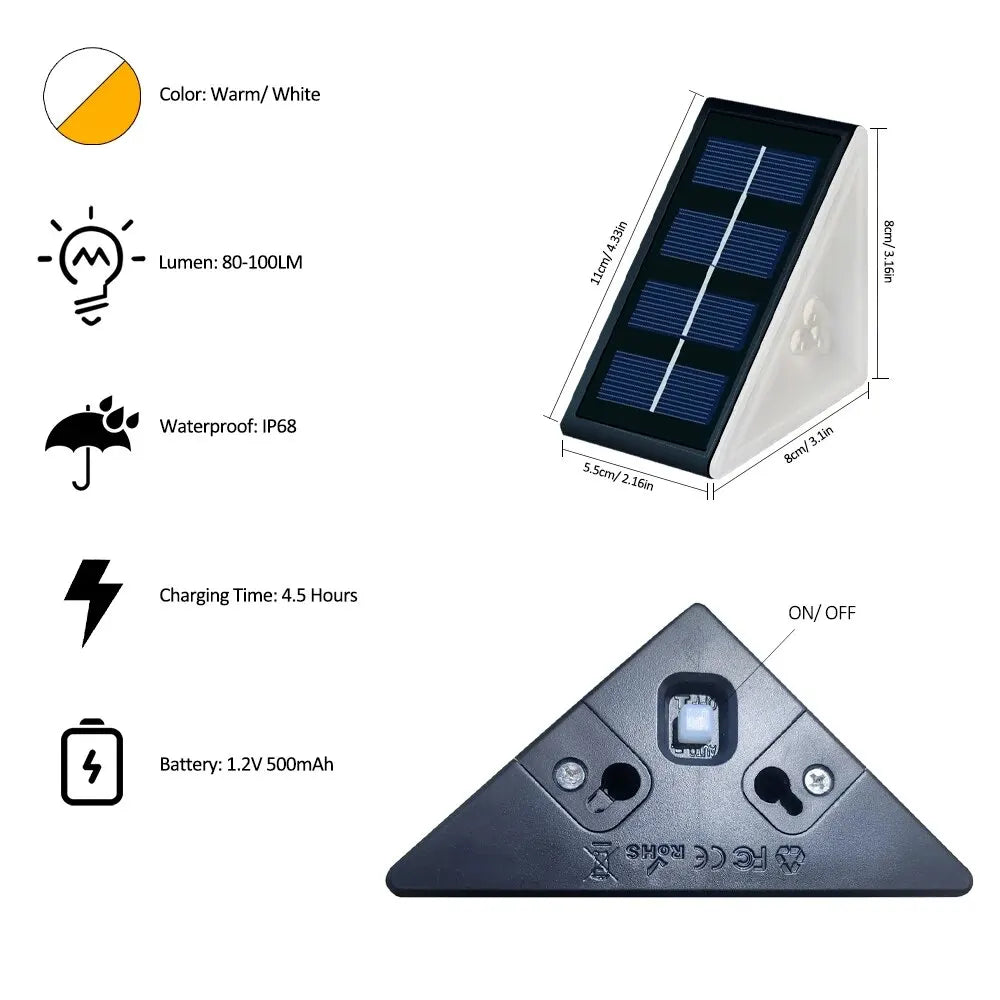 Outdoor Solar Step Lights, Warm White & RGB, IP67 Waterproof, Auto On, for Patio, Yard, Driveway, Porch Decoration LUXORIA