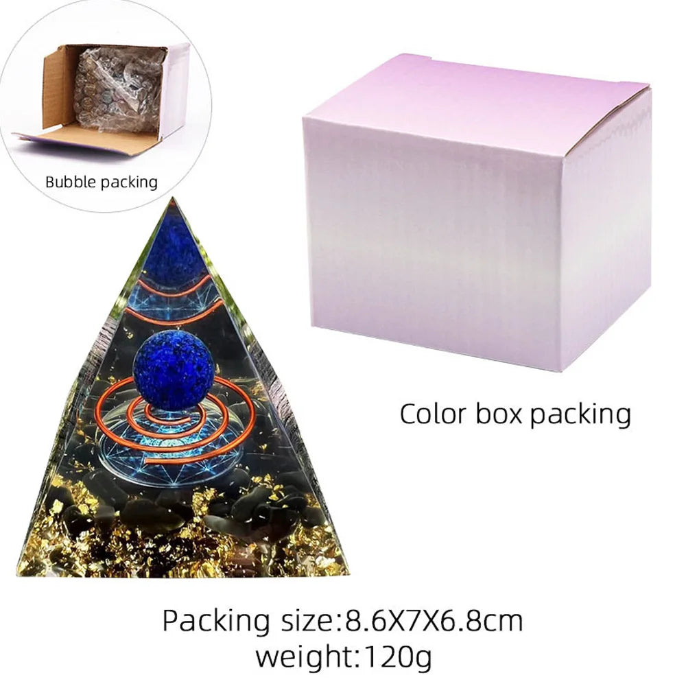 6cm Energy Pyramid Orgonite Reiki Natural Amethyst Ball Healing Crystal Chakra Tool Ornaments Resin Stones Home Decoration Gifts LUXORIA