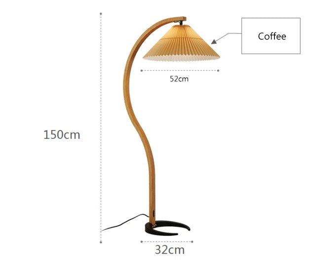 Japanese Curve floor lamp LED Soild Wood stading Lamp pleated lampshade Living Room Bedroom Study Decor sofa side reading Light LUXORIA