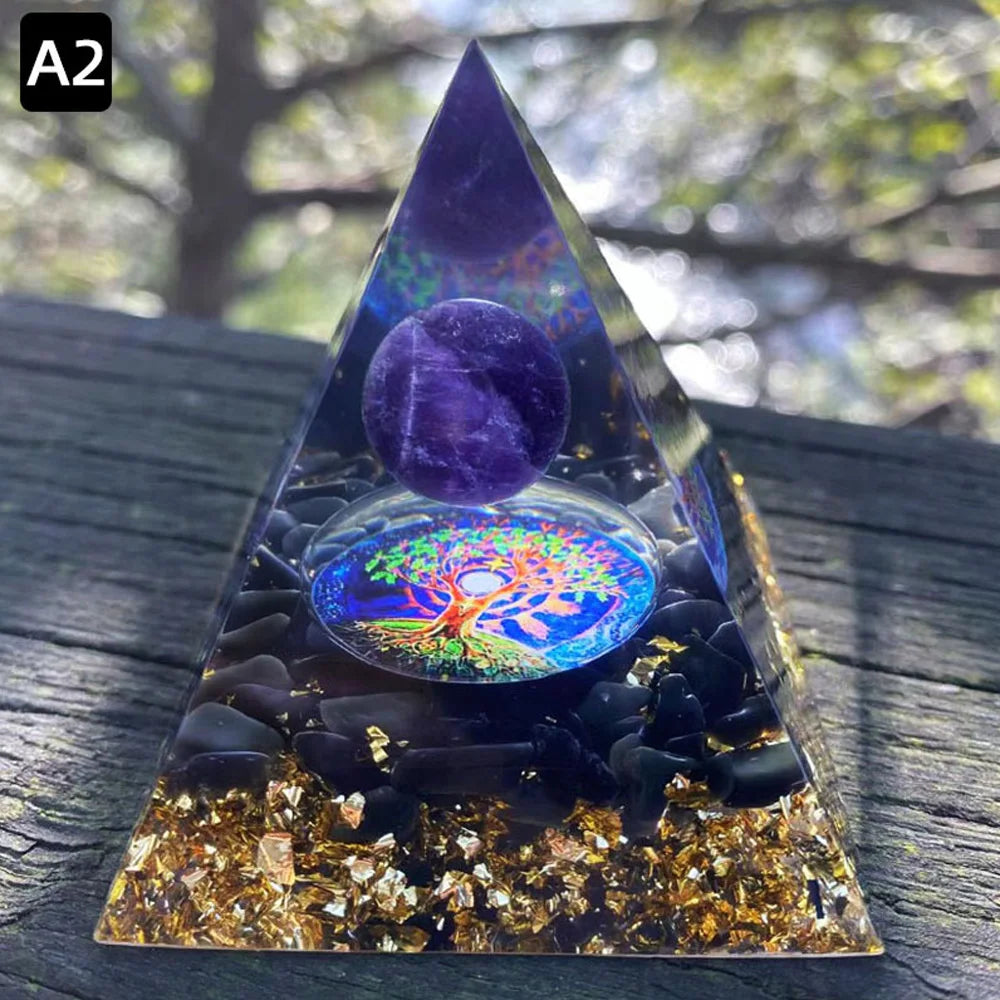 6cm Energy Pyramid Orgonite Reiki Natural Amethyst Ball Healing Crystal Chakra Tool Ornaments Resin Stones Home Decoration Gifts LUXORIA