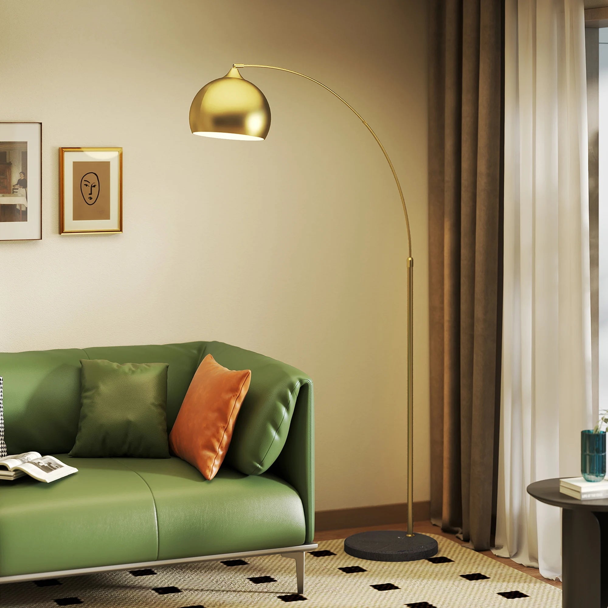 Homcom Modern Arc Floor Lamp, 40 W Floor Reading Lamp for E27 Bulb with Adjustable Height and Length, Foot Switch, for Living Room, Bedroom, Office, 110-115X35X170-180 Cm, Gold LUXORIA