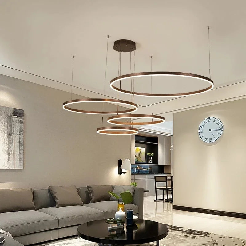 Minimalist Modern Led Chandelier Home Lighting Brushed Rings Ceiling Mounted Chandelier Lighting Hanging Lamp Gold&Black Frame LUXORIA