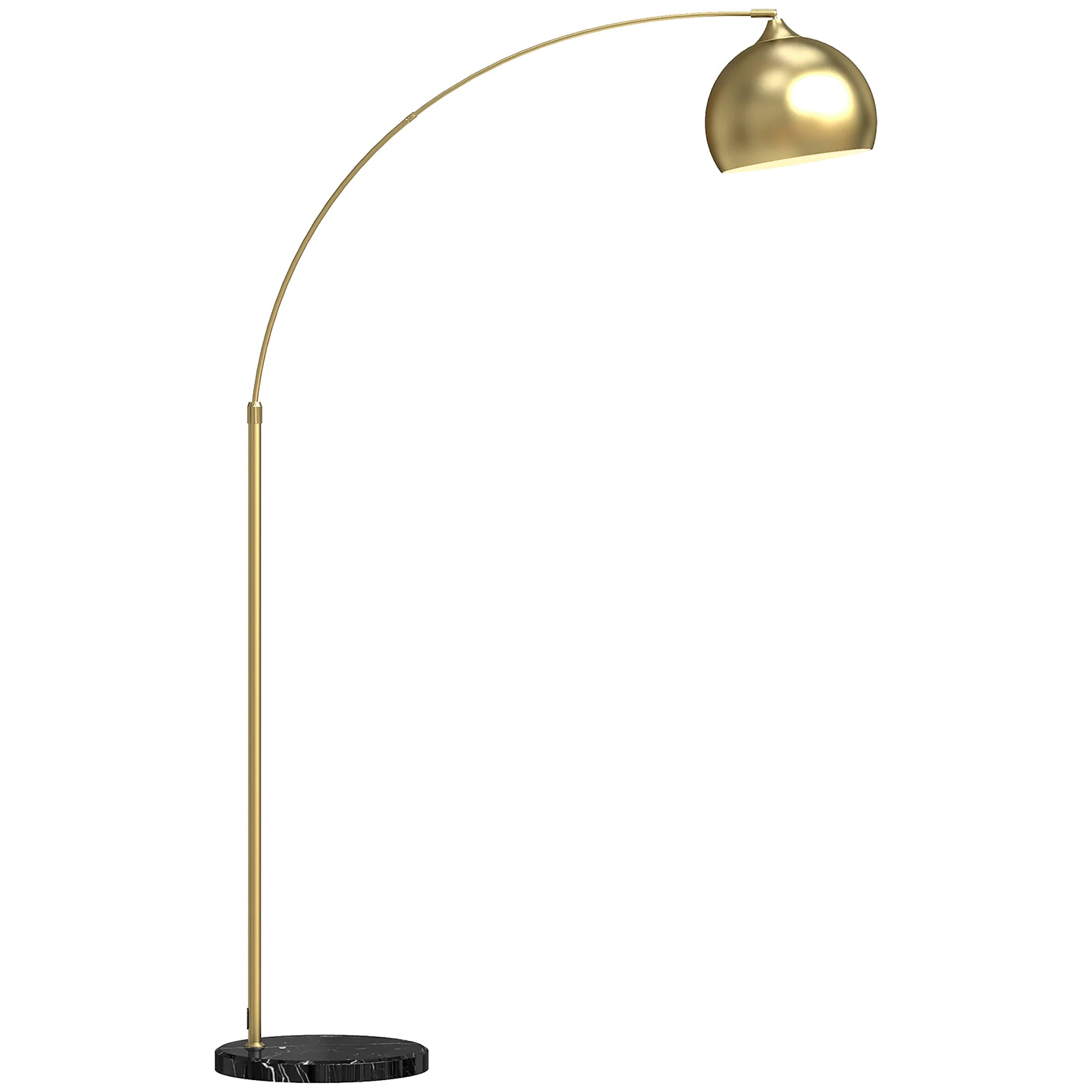 Homcom Modern Arc Floor Lamp, 40 W Floor Reading Lamp for E27 Bulb with Adjustable Height and Length, Foot Switch, for Living Room, Bedroom, Office, 110-115X35X170-180 Cm, Gold LUXORIA