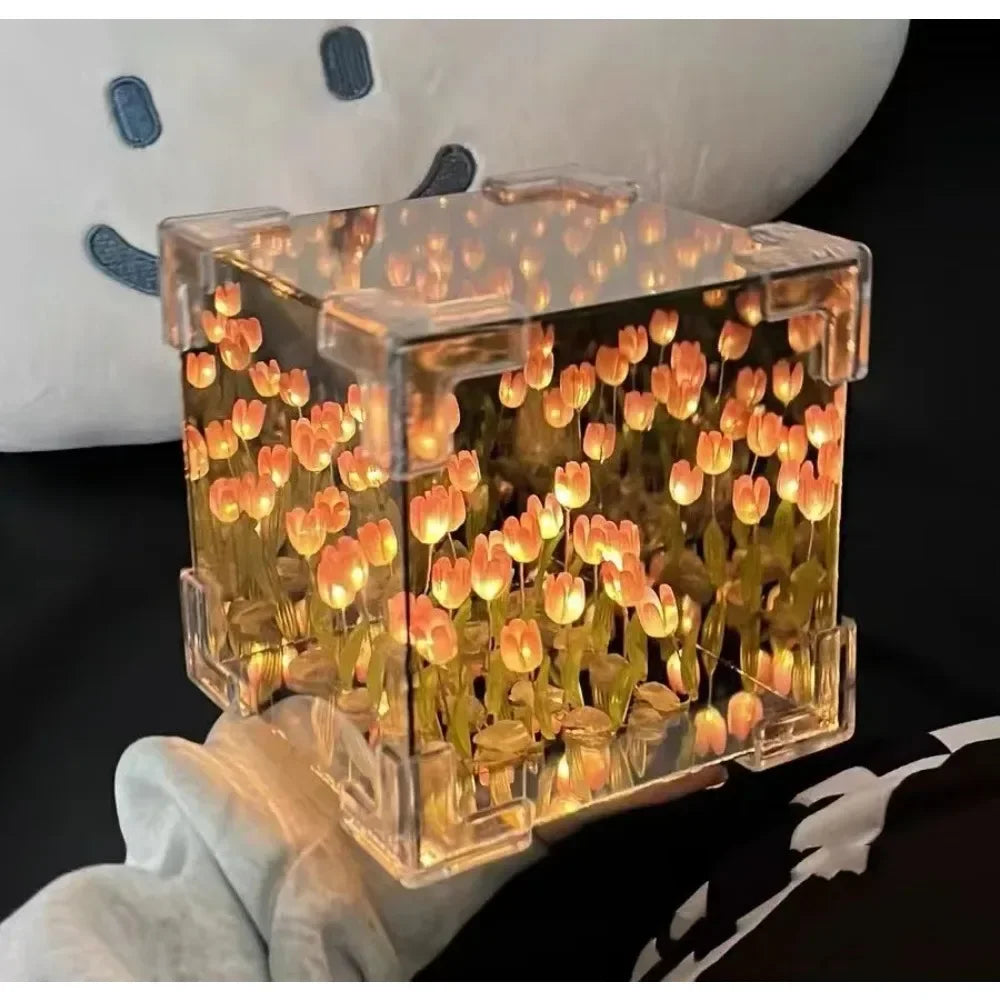 Creative Diy Tulip Flower Sea Cube Three-Dimensional Small Night Lamp Material Package for Girlfriend Couple Girlfriends LUXORIA