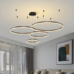 Minimalist Modern Led Chandelier Home Lighting Brushed Rings Ceiling Mounted Chandelier Lighting Hanging Lamp Gold&Black Frame LUXORIA