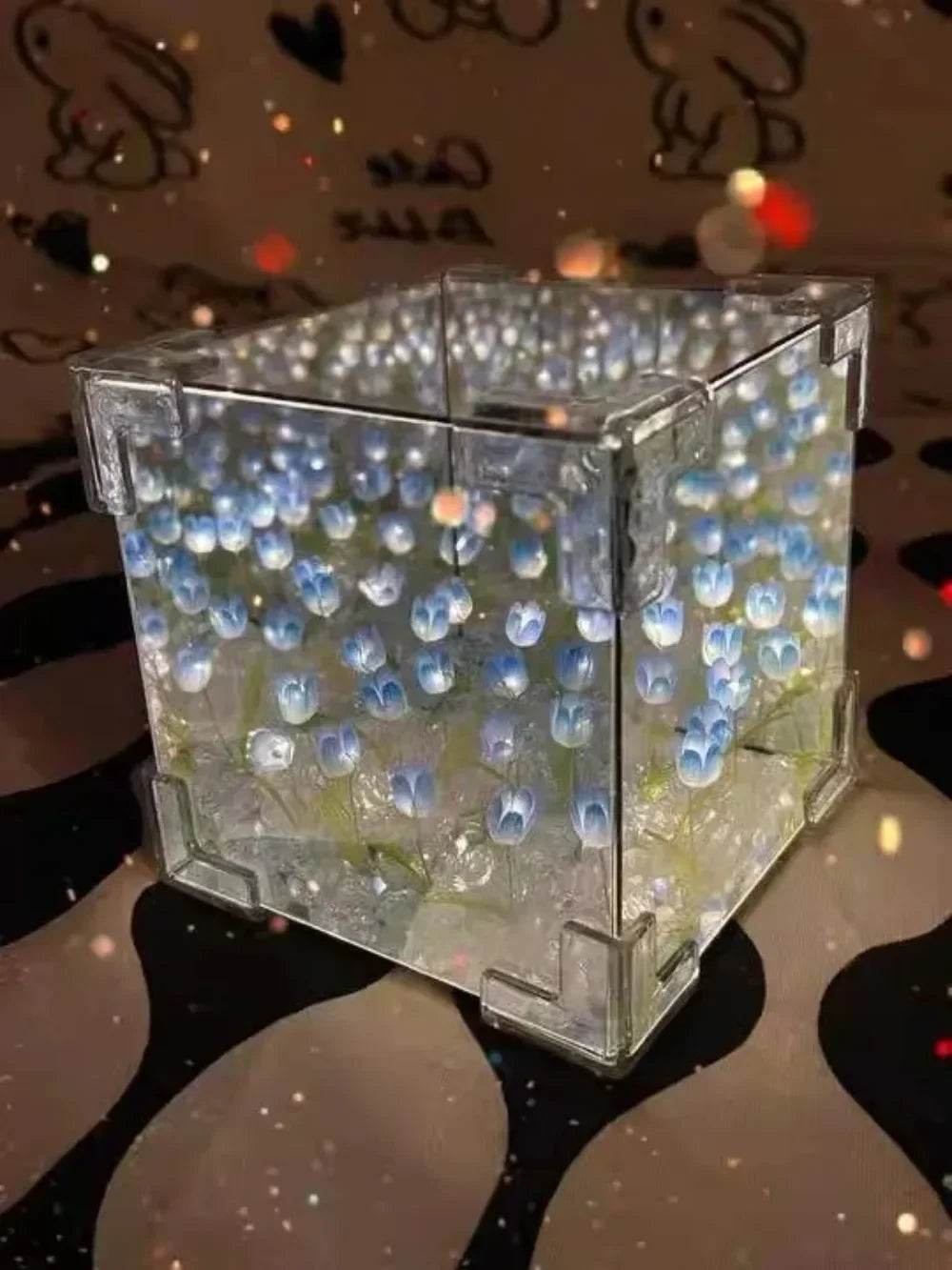 Creative Diy Tulip Flower Sea Cube Three-Dimensional Small Night Lamp Material Package for Girlfriend Couple Girlfriends LUXORIA